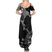 Faroe Islands Viking Ravens Family Matching Summer Maxi Dress and Hawaiian Shirt Vegvisir Runes Pattern - Wonder Print Shop