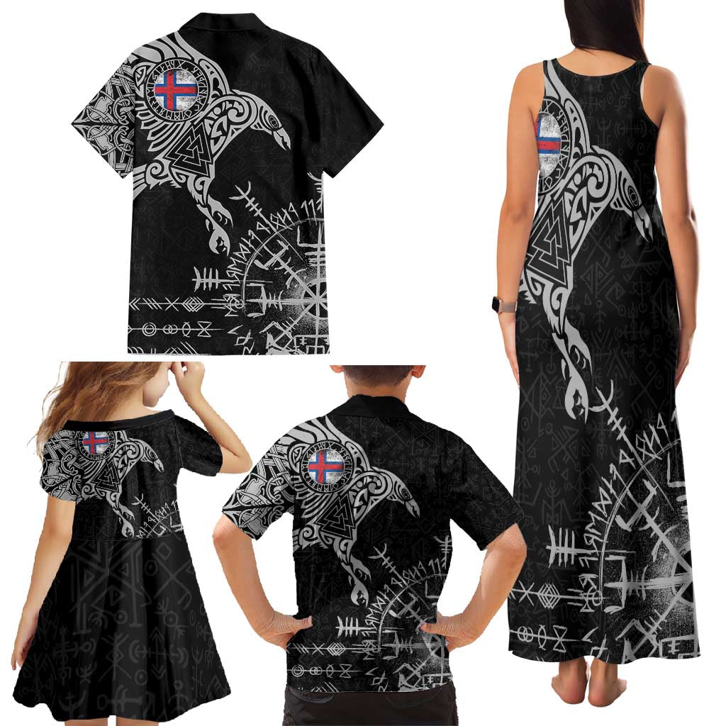 Faroe Islands Viking Ravens Family Matching Tank Maxi Dress and Hawaiian Shirt Vegvisir Runes Pattern - Wonder Print Shop