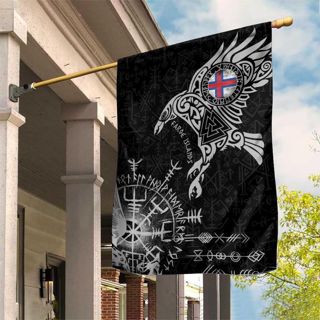 Faroe Islands Viking Ravens Garden Flag Vegvisir Runes Pattern - Wonder Print Shop