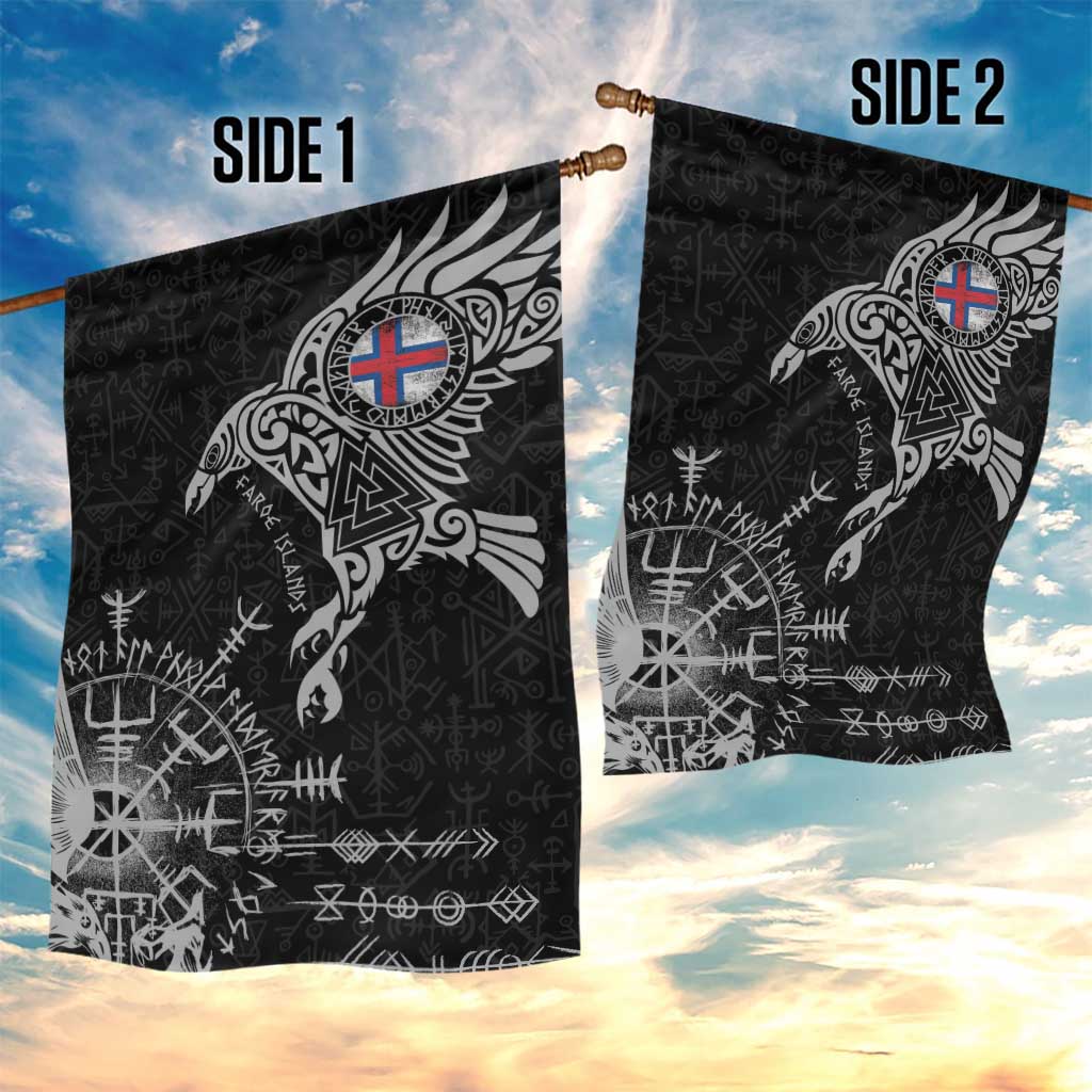 Faroe Islands Viking Ravens Garden Flag Vegvisir Runes Pattern - Wonder Print Shop
