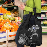 Faroe Islands Viking Ravens Grocery Bag Vegvisir Runes Pattern - Wonder Print Shop