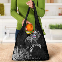 Faroe Islands Viking Ravens Grocery Bag Vegvisir Runes Pattern - Wonder Print Shop