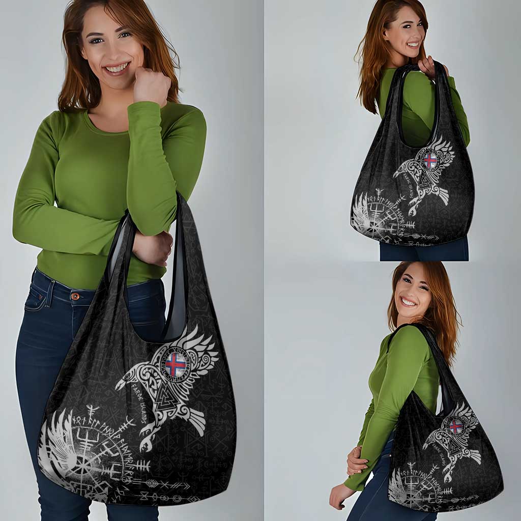 Faroe Islands Viking Ravens Grocery Bag Vegvisir Runes Pattern - Wonder Print Shop