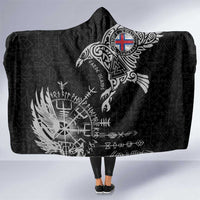 Faroe Islands Viking Ravens Hooded Blanket Vegvisir Runes Pattern - Wonder Print Shop