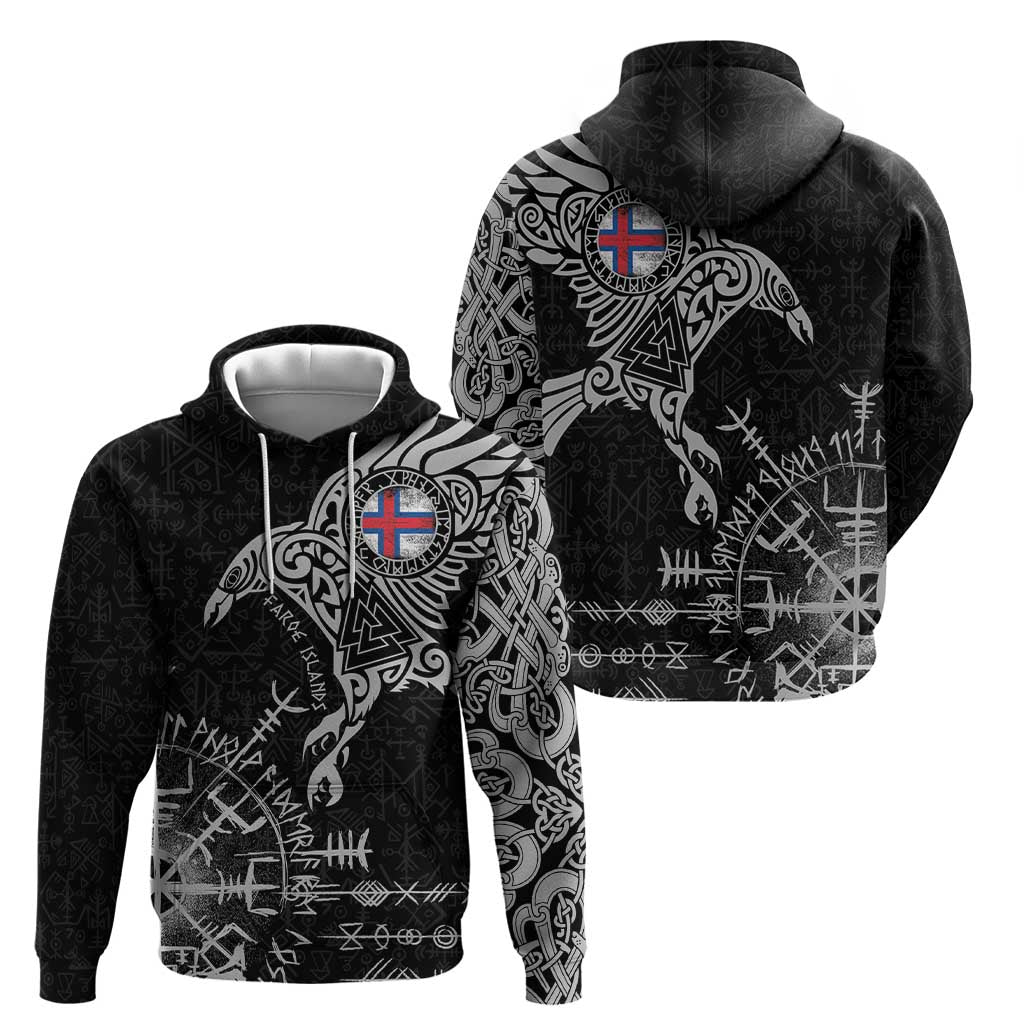 Faroe Islands Viking Ravens Hoodie Vegvisir Runes Pattern - Wonder Print Shop