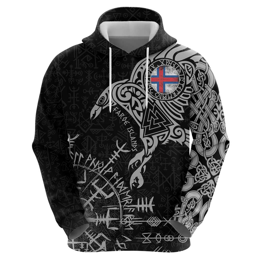 Faroe Islands Viking Ravens Hoodie Vegvisir Runes Pattern - Wonder Print Shop