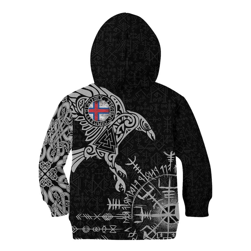 Faroe Islands Viking Ravens Kid Hoodie Vegvisir Runes Pattern - Wonder Print Shop
