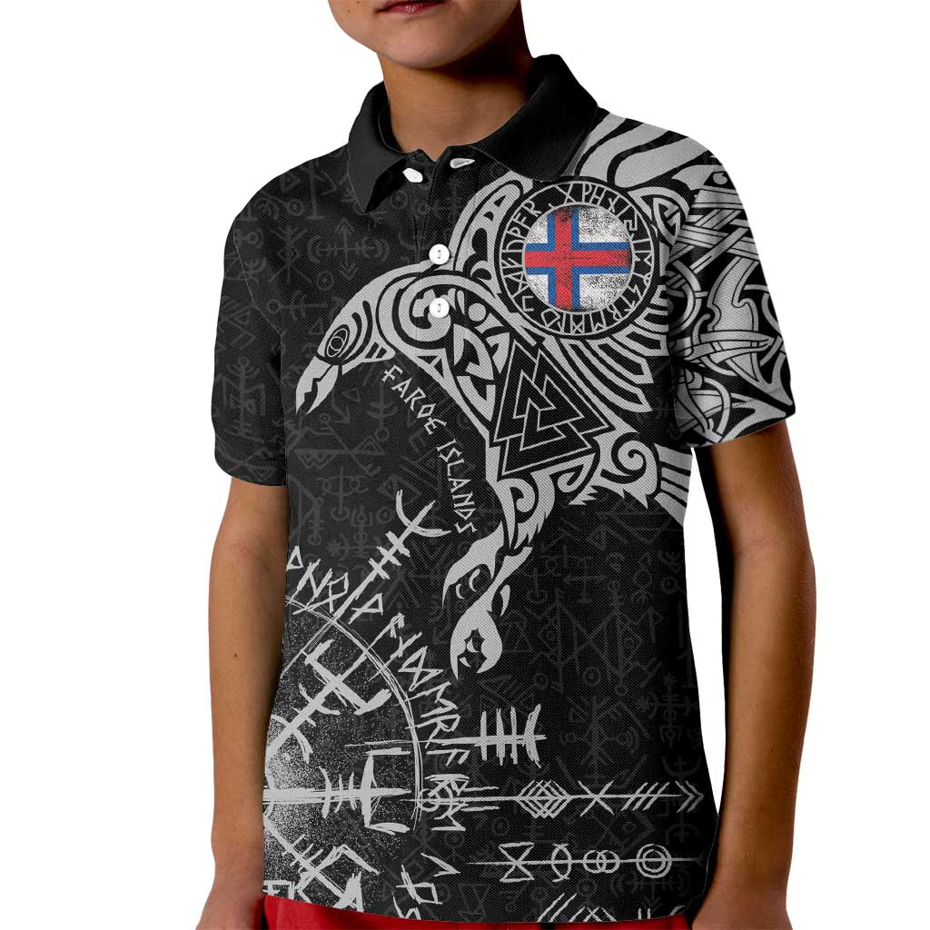 Faroe Islands Viking Ravens Kid Polo Shirt Vegvisir Runes Pattern - Wonder Print Shop