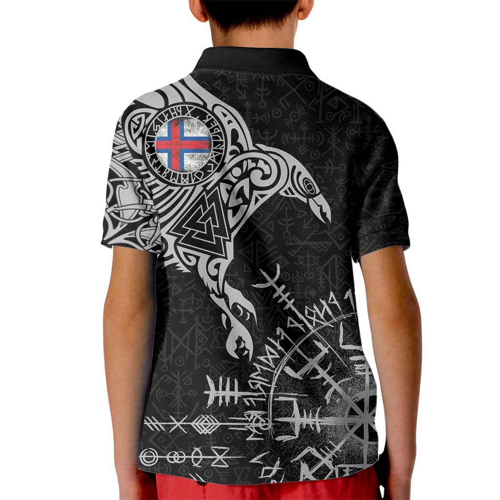 Faroe Islands Viking Ravens Kid Polo Shirt Vegvisir Runes Pattern - Wonder Print Shop