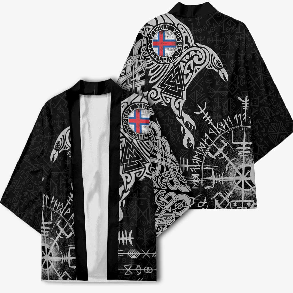Faroe Islands Viking Ravens Kimono Vegvisir Runes Pattern - Wonder Print Shop