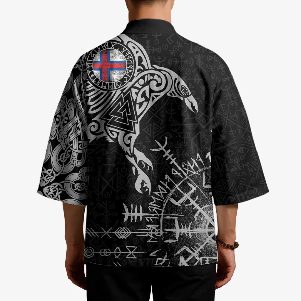 Faroe Islands Viking Ravens Kimono Vegvisir Runes Pattern - Wonder Print Shop