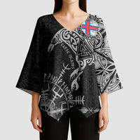 Faroe Islands Viking Ravens Kimono Sleeve Blouse Vegvisir Runes Pattern - Wonder Print Shop