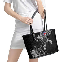Faroe Islands Viking Ravens Leather Tote Bag Vegvisir Runes Pattern - Wonder Print Shop