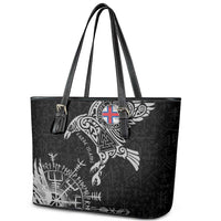 Faroe Islands Viking Ravens Leather Tote Bag Vegvisir Runes Pattern - Wonder Print Shop