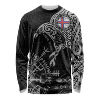 Faroe Islands Viking Ravens Long Sleeve Shirt Vegvisir Runes Pattern - Wonder Print Shop