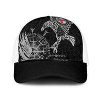 Faroe Islands Viking Ravens Mesh Trucker Cap Vegvisir Runes Pattern - Wonder Print Shop