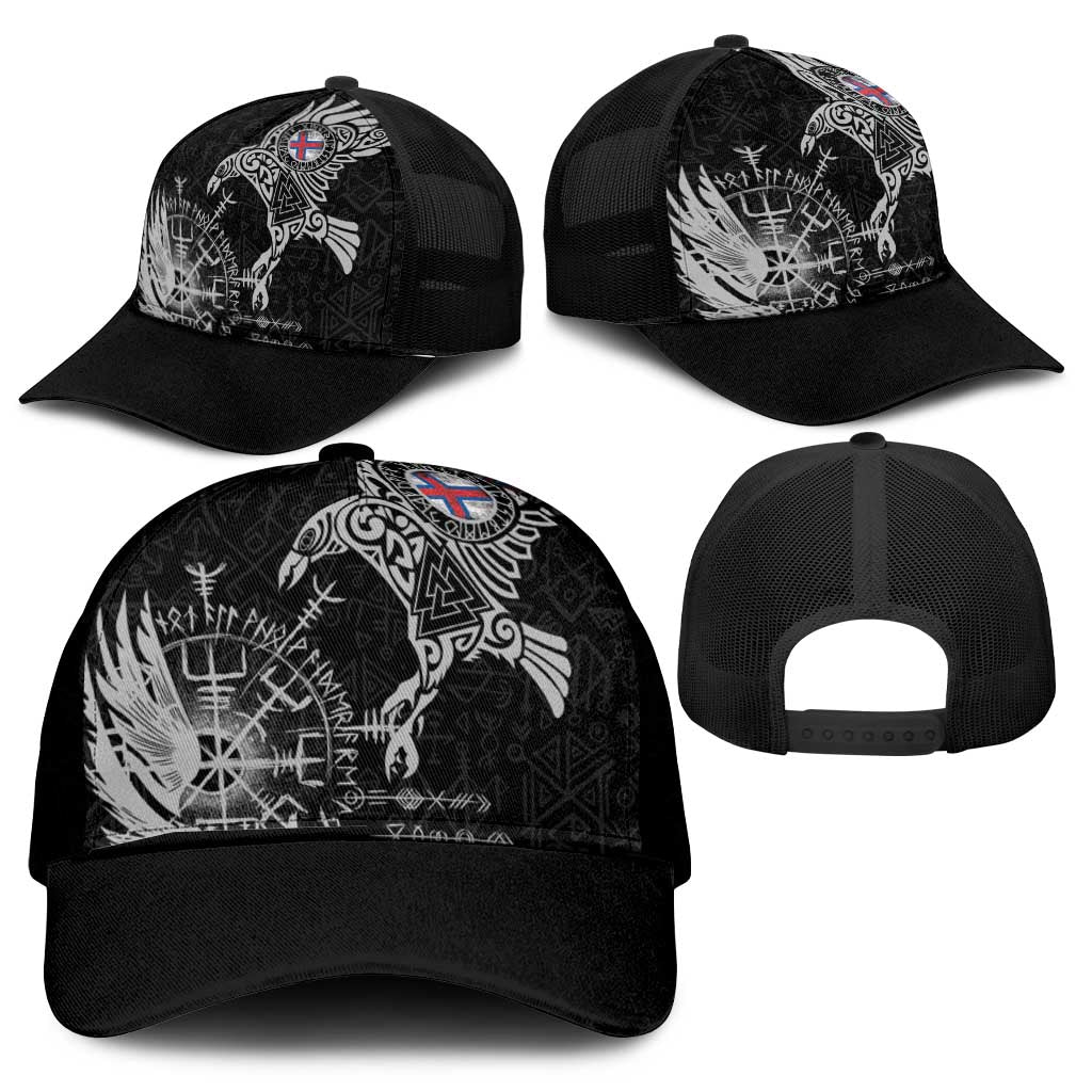 Faroe Islands Viking Ravens Mesh Trucker Cap Vegvisir Runes Pattern - Wonder Print Shop