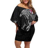 Faroe Islands Viking Ravens Off Shoulder Short Dress Vegvisir Runes Pattern - Wonder Print Shop