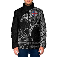 Faroe Islands Viking Ravens Padded Jacket Vegvisir Runes Pattern - Wonder Print Shop