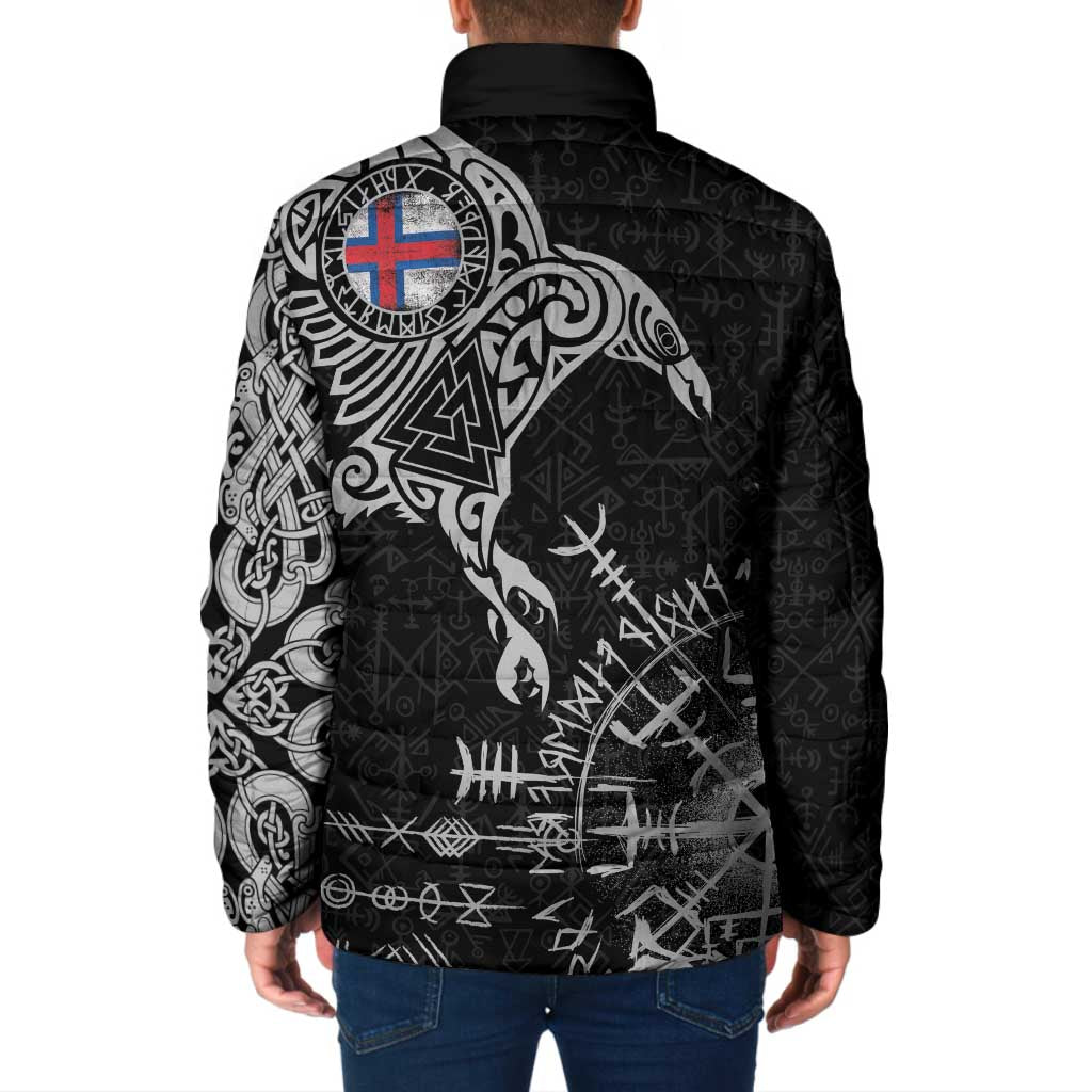Faroe Islands Viking Ravens Padded Jacket Vegvisir Runes Pattern - Wonder Print Shop