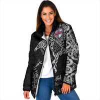 Faroe Islands Viking Ravens Padded Jacket Vegvisir Runes Pattern - Wonder Print Shop