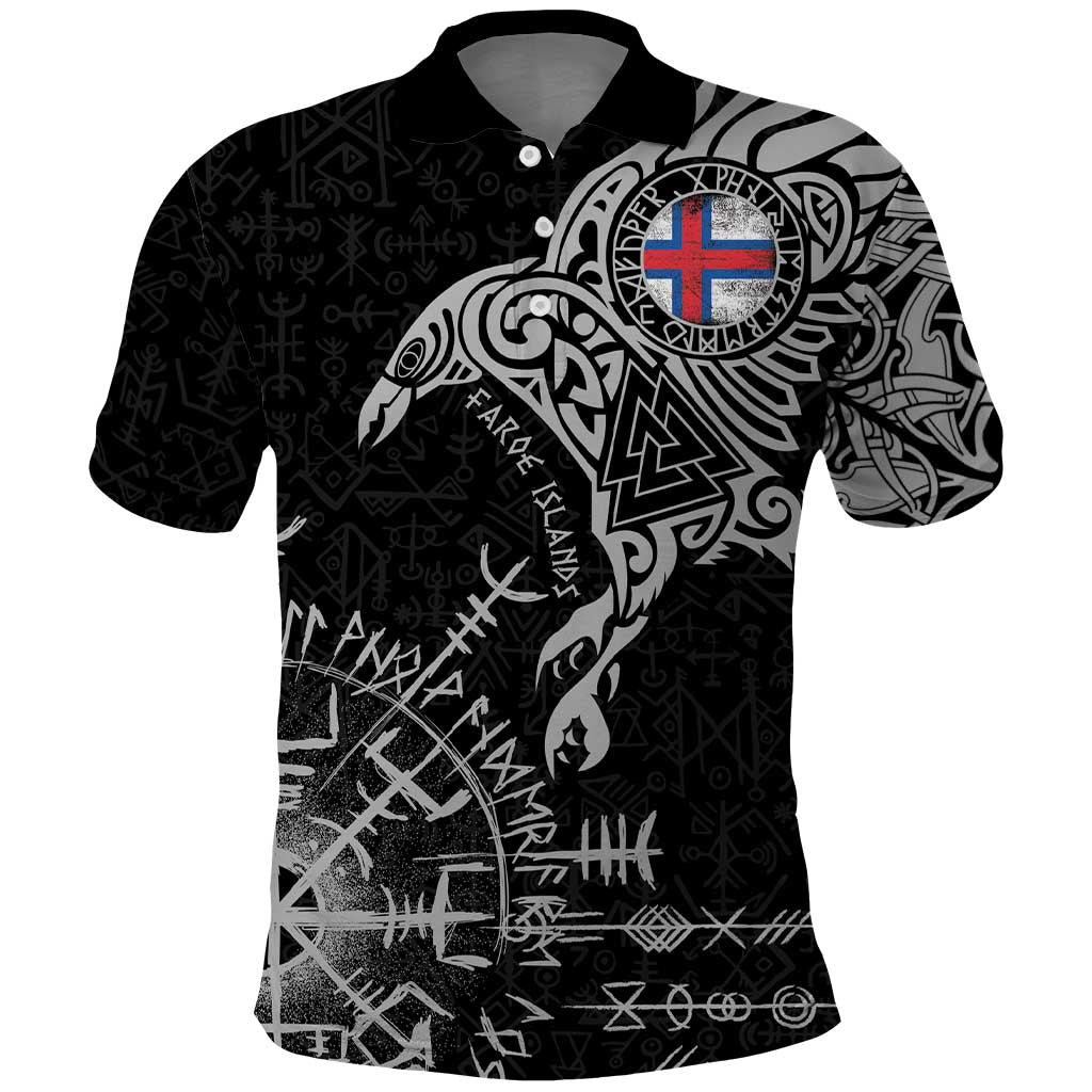 Faroe Islands Viking Ravens Polo Shirt Vegvisir Runes Pattern - Wonder Print Shop