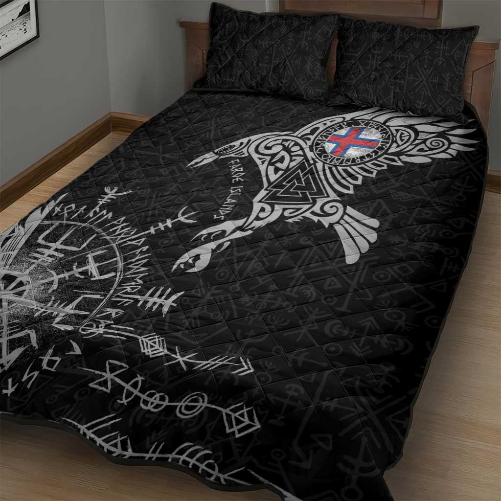 Faroe Islands Viking Ravens Quilt Bed Set Vegvisir Runes Pattern - Wonder Print Shop