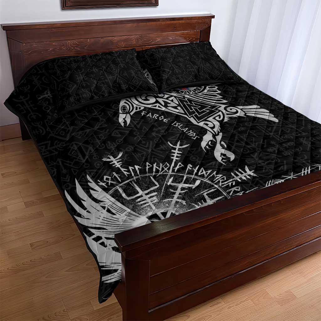 Faroe Islands Viking Ravens Quilt Bed Set Vegvisir Runes Pattern - Wonder Print Shop