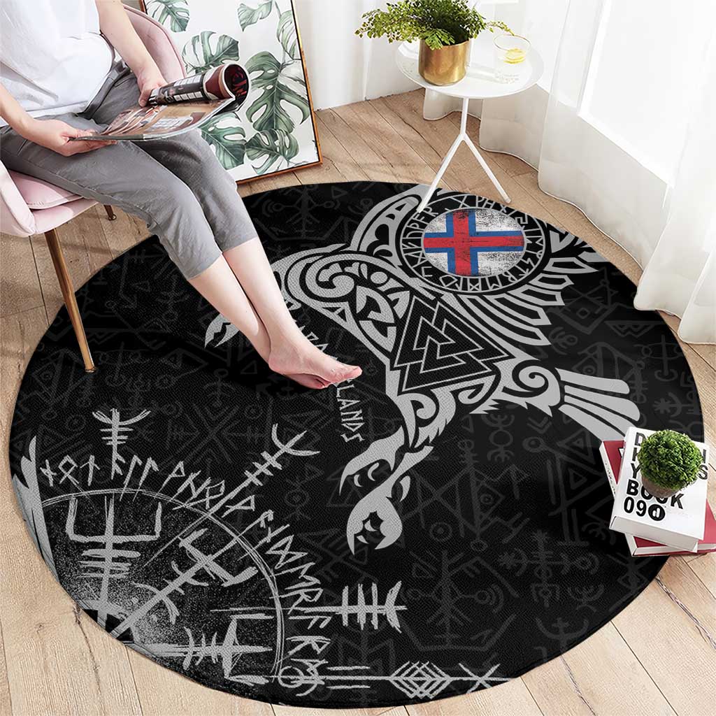 Faroe Islands Viking Ravens Round Carpet Vegvisir Runes Pattern - Wonder Print Shop