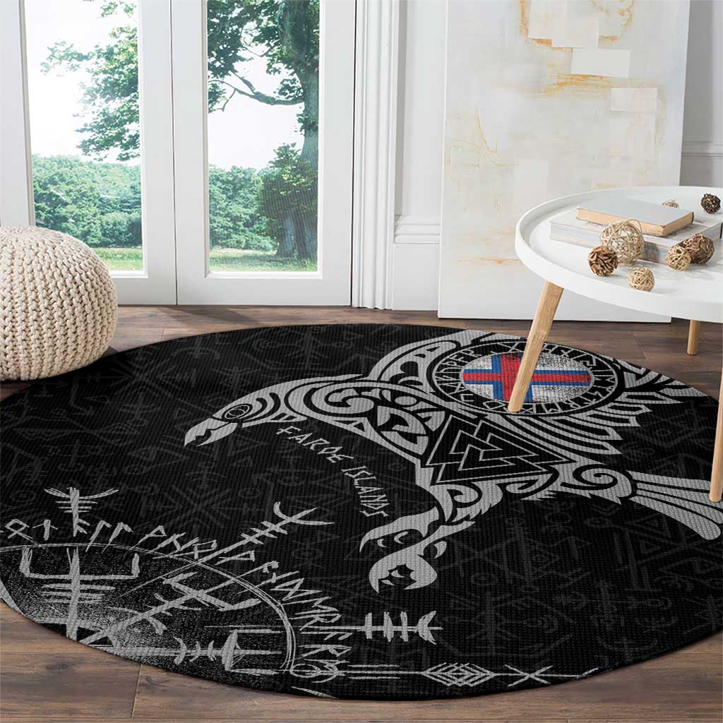 Faroe Islands Viking Ravens Round Carpet Vegvisir Runes Pattern - Wonder Print Shop