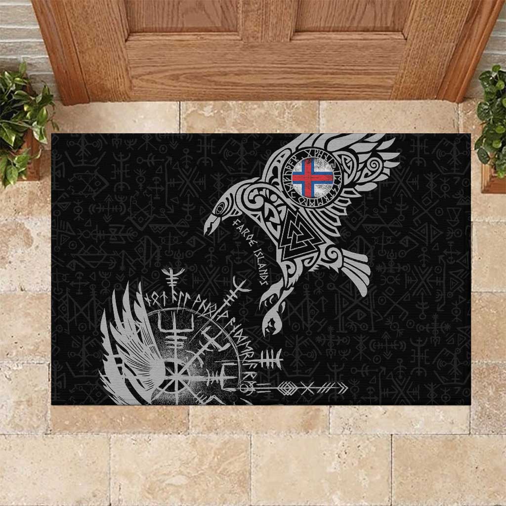 Faroe Islands Viking Ravens Rubber Doormat Vegvisir Runes Pattern - Wonder Print Shop