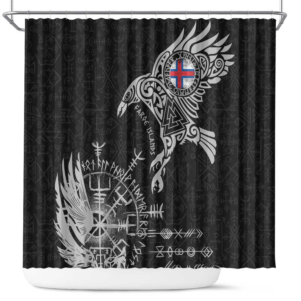 Faroe Islands Viking Ravens Shower Curtain Vegvisir Runes Pattern - Wonder Print Shop