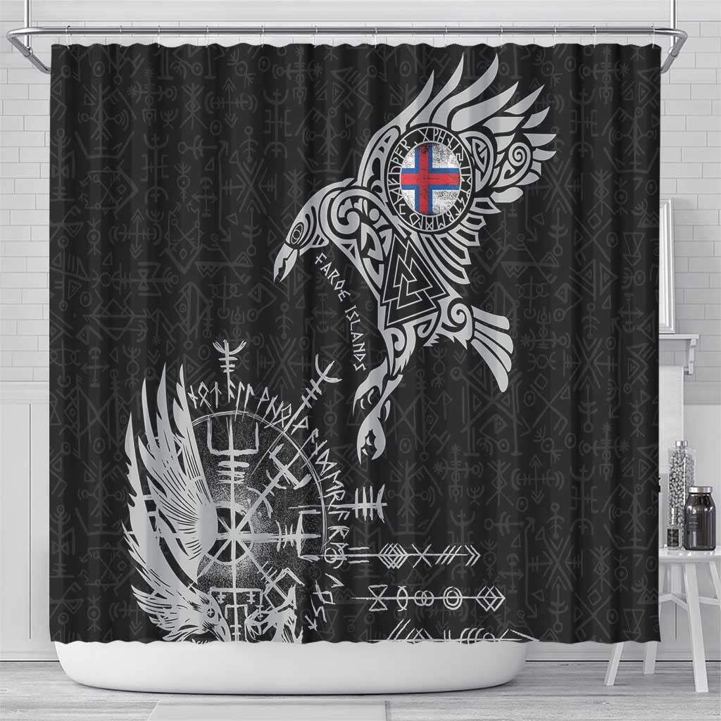 Faroe Islands Viking Ravens Shower Curtain Vegvisir Runes Pattern - Wonder Print Shop