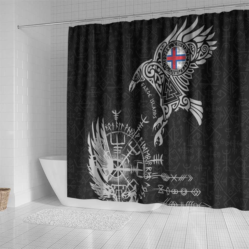 Faroe Islands Viking Ravens Shower Curtain Vegvisir Runes Pattern - Wonder Print Shop