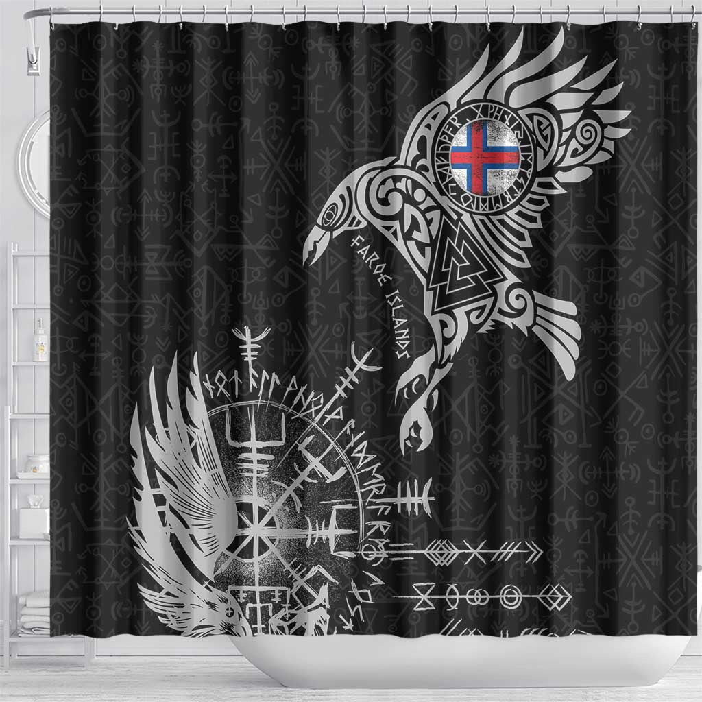 Faroe Islands Viking Ravens Shower Curtain Vegvisir Runes Pattern - Wonder Print Shop