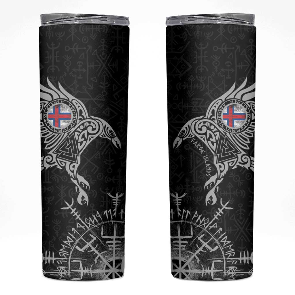 Faroe Islands Viking Ravens Skinny Tumbler Vegvisir Runes Pattern - Wonder Print Shop
