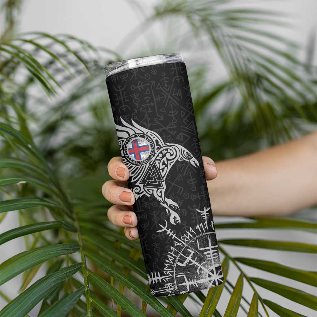 Faroe Islands Viking Ravens Skinny Tumbler Vegvisir Runes Pattern - Wonder Print Shop
