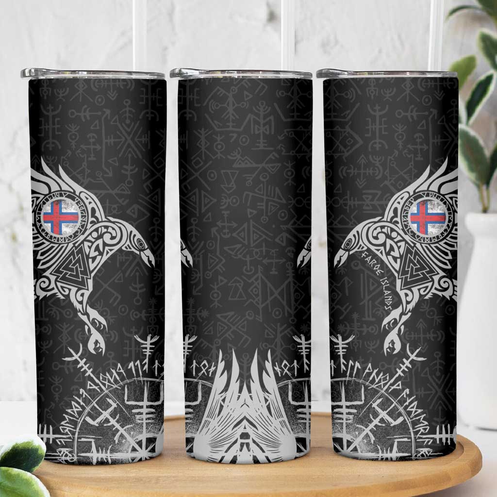 Faroe Islands Viking Ravens Skinny Tumbler Vegvisir Runes Pattern - Wonder Print Shop