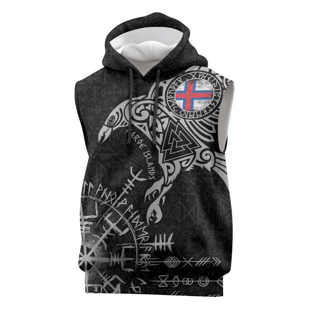 Faroe Islands Viking Ravens Sleeveless Hoodie Vegvisir Runes Pattern - Wonder Print Shop
