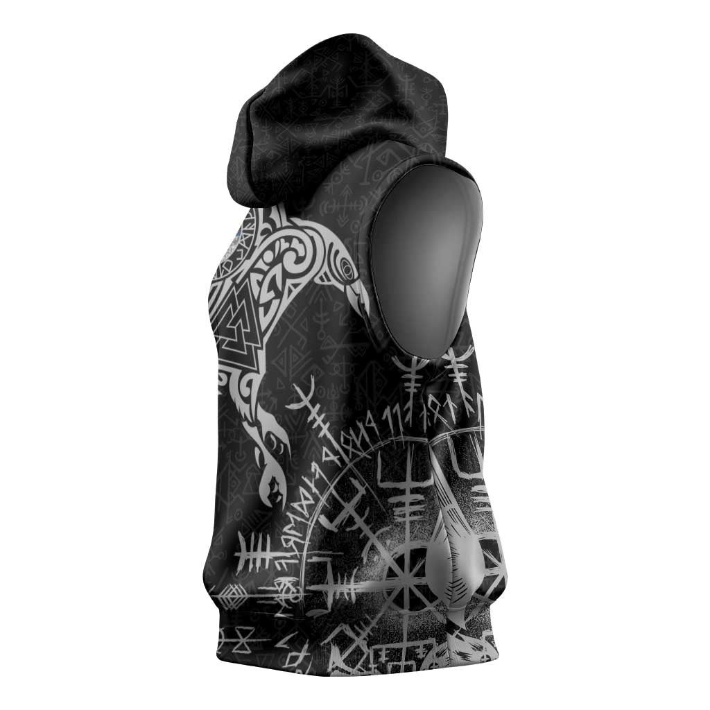Faroe Islands Viking Ravens Sleeveless Hoodie Vegvisir Runes Pattern - Wonder Print Shop
