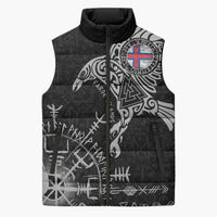 Faroe Islands Viking Ravens Sleeveless Puffer Jacket Vegvisir Runes Pattern - Wonder Print Shop