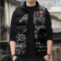 Faroe Islands Viking Ravens Sleeveless Puffer Jacket Vegvisir Runes Pattern - Wonder Print Shop