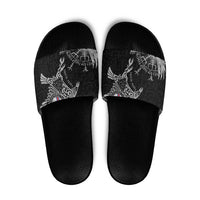Faroe Islands Viking Ravens Slide Sandals Vegvisir Runes Pattern - Wonder Print Shop