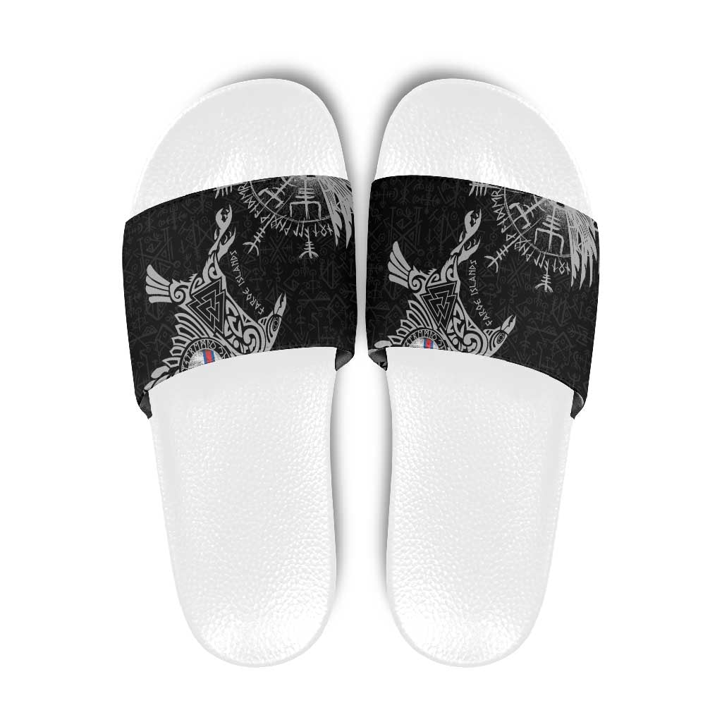 Faroe Islands Viking Ravens Slide Sandals Vegvisir Runes Pattern - Wonder Print Shop