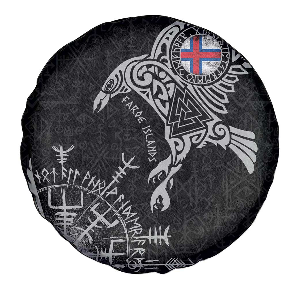 Faroe Islands Viking Ravens Spare Tire Cover Vegvisir Runes Pattern - Wonder Print Shop