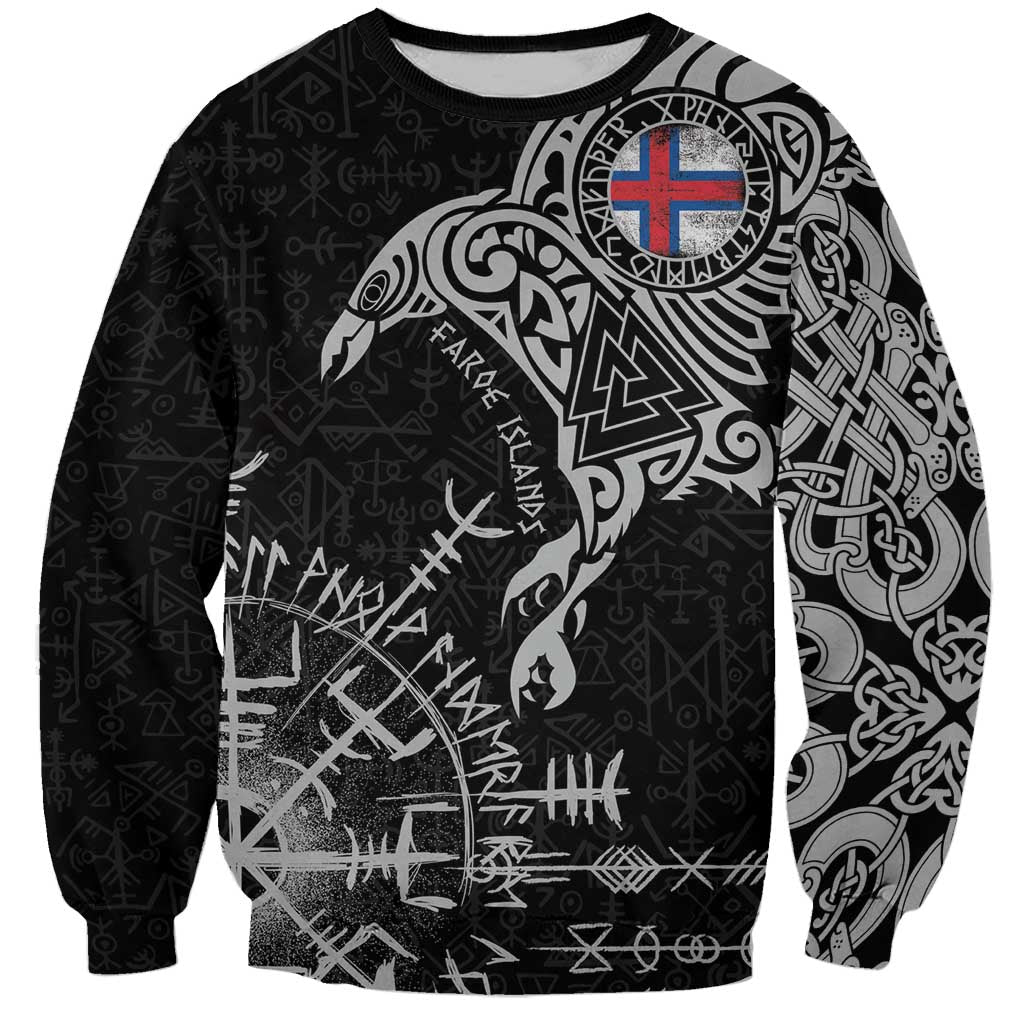 Faroe Islands Viking Ravens Sweatshirt Vegvisir Runes Pattern - Wonder Print Shop