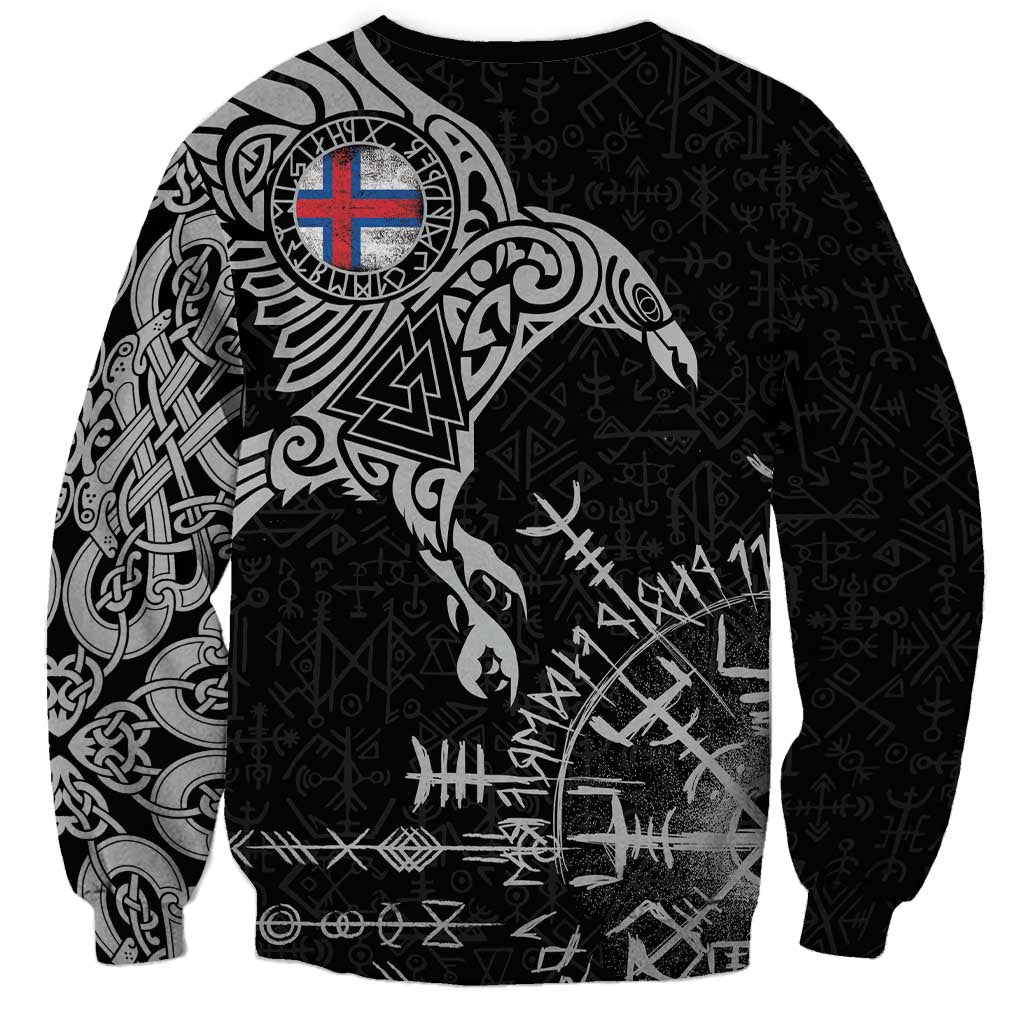 Faroe Islands Viking Ravens Sweatshirt Vegvisir Runes Pattern - Wonder Print Shop