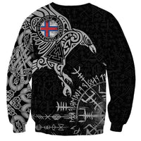 Faroe Islands Viking Ravens Sweatshirt Vegvisir Runes Pattern - Wonder Print Shop