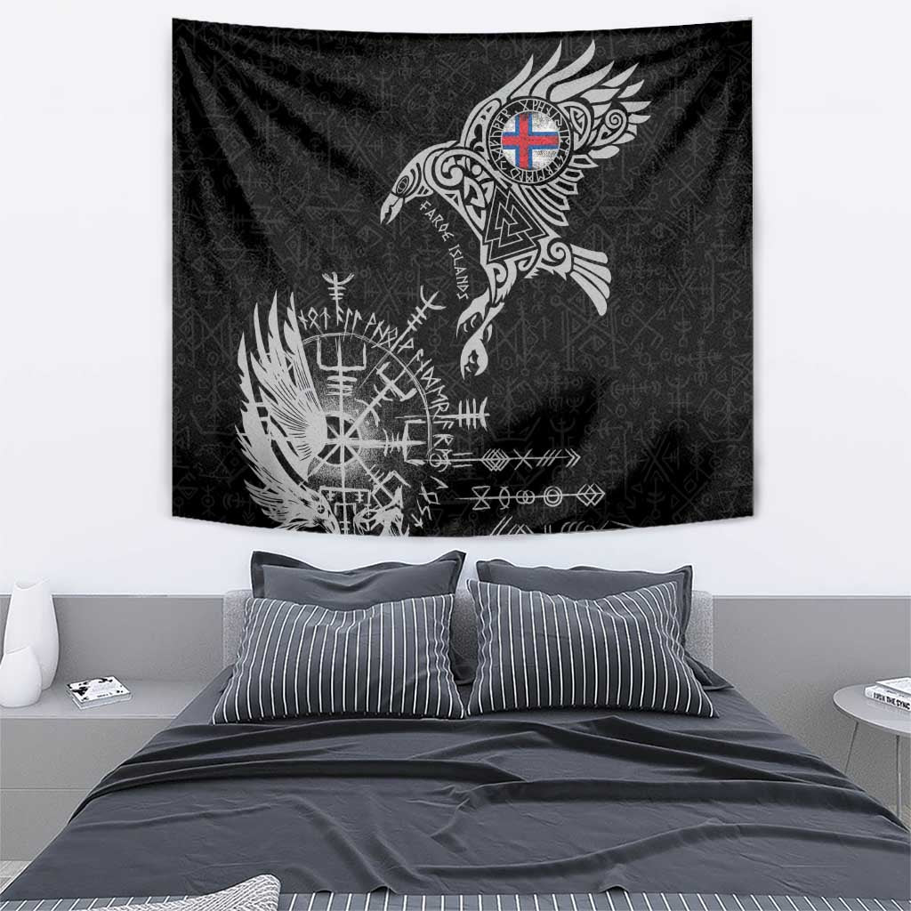 Faroe Islands Viking Ravens Tapestry Vegvisir Runes Pattern - Wonder Print Shop