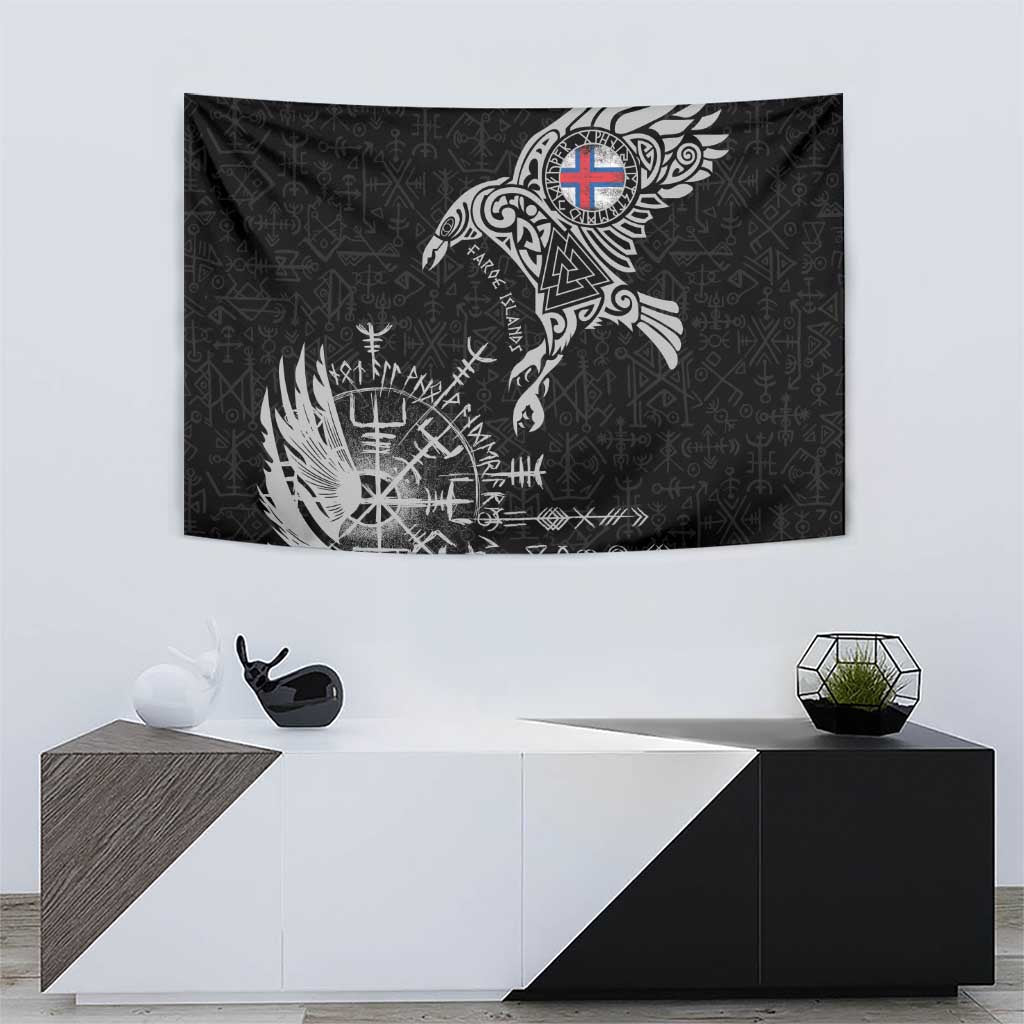Faroe Islands Viking Ravens Tapestry Vegvisir Runes Pattern - Wonder Print Shop